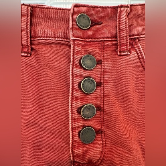 Paige Jeans Red Denim Mini Skirt Button Fly Frayed Hem - Picture 3 of 8